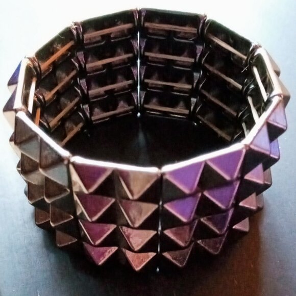 Jewelry - Silver Pyramid Stud 4 Row Punk Rockers Gothic Stretchy Bracelet Glam Heavy Metal